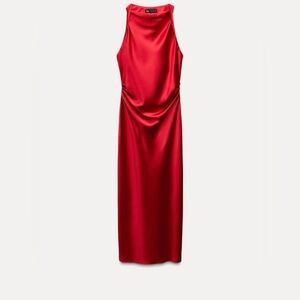 Zara Red Satin Midi Dress